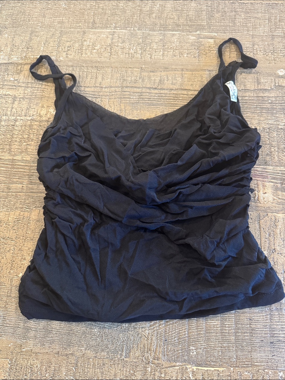 Free People Black Ruched Spaghetti Strap Cami with cowl neck